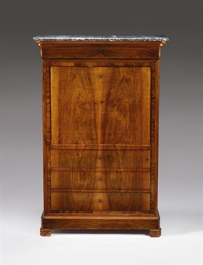 Appraisal: Empire style mahogany secretaire a abattant The rectangular grey marble