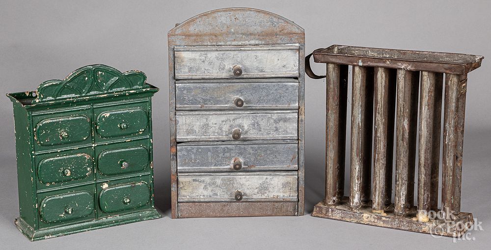 Appraisal: Two tin spice cabinets Two tin spice cabinets together with