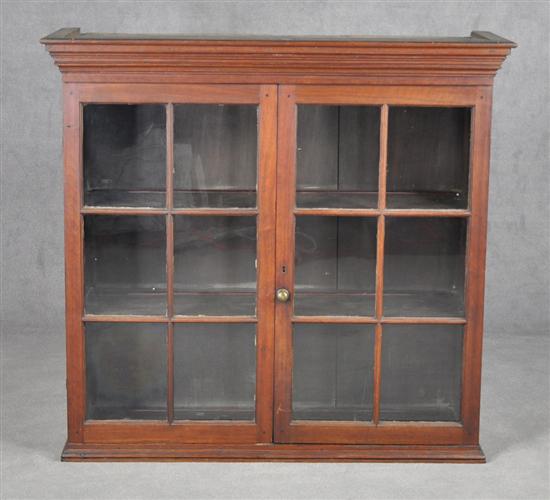 Appraisal: Walnut Flat Back Cabinet Circa Two six-pane glazed doors Dovetailed