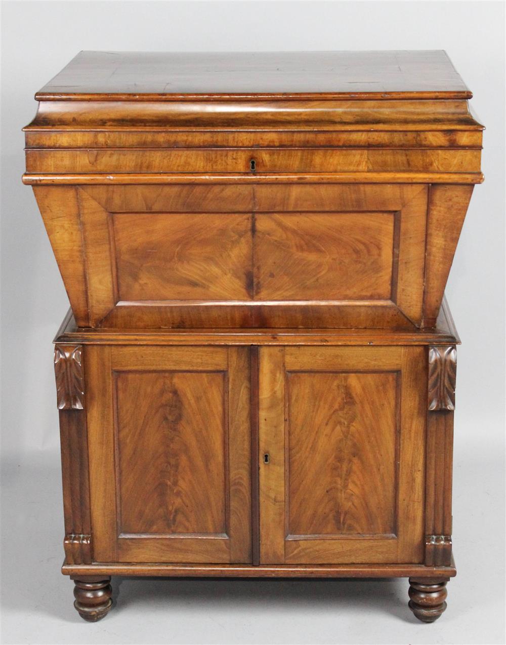 Appraisal: ENGLISH REGENCY MAHOGANY TWO-PIECE CELLARETTE in two parts the upper