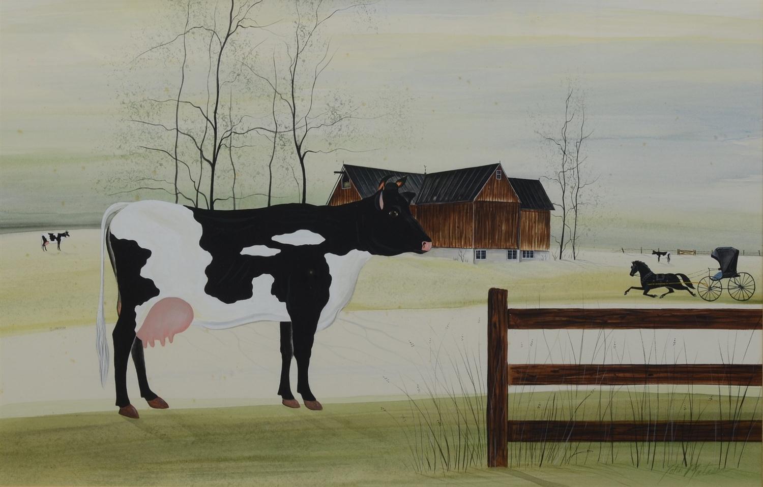 Appraisal: John Matassa American - watercolor Amish Farm with Cows signed