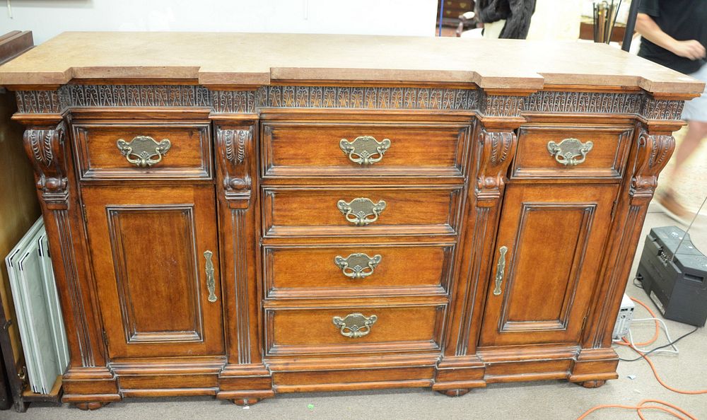 Appraisal: Hickory white sideboard with poured marble top ht top x