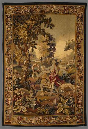 Appraisal: FRENCH MYTHOLOGICAL TAPESTRY Showing a scene with Diana hunting a