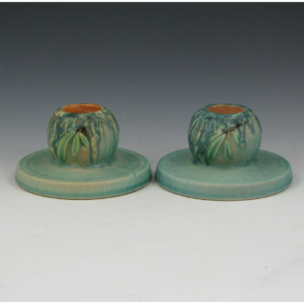 Appraisal: Roseville Moss - Candleholders - Mint Pair of Roseville Moss