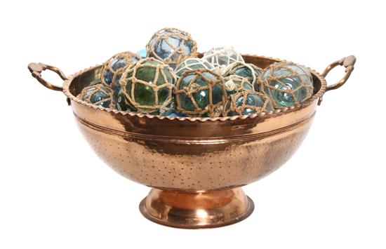 Appraisal: Sale Lot A Copper Collander containing approximately decorative glass balls