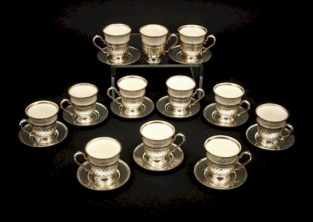 Appraisal: Sterling demitasse cups and saucers Lenox inserts International Sterling demitasse