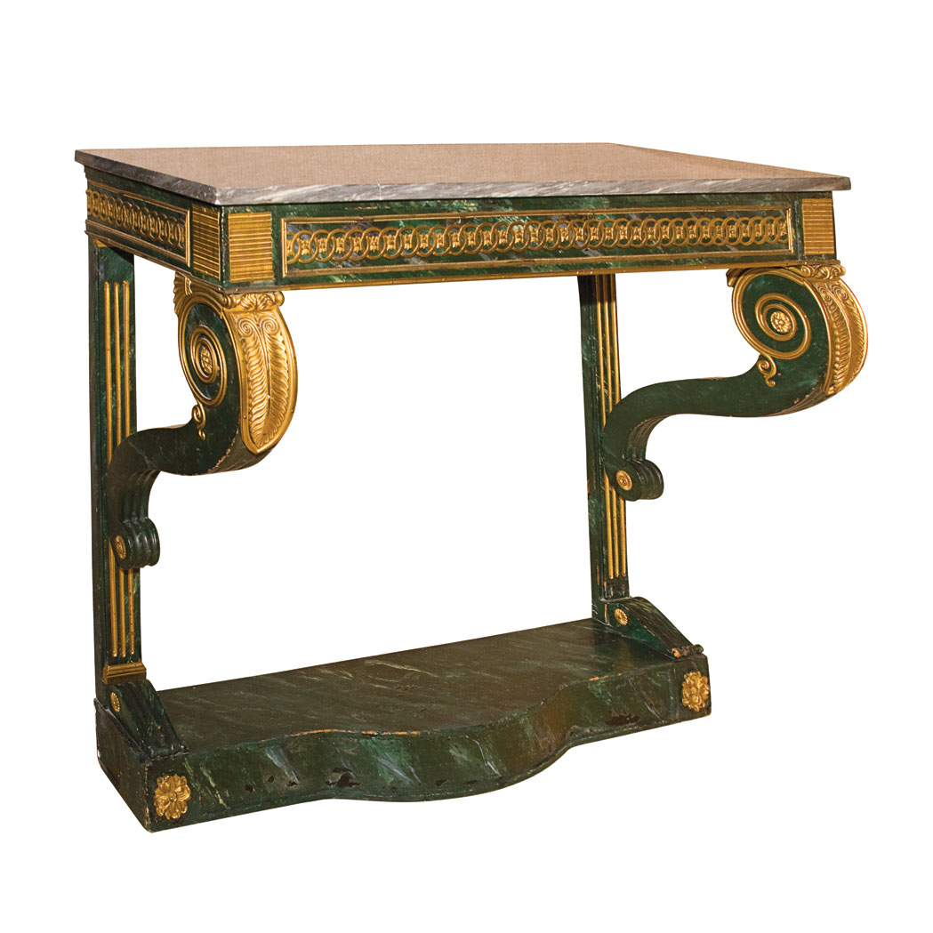 Appraisal: Empire Style Marble Top Green Painted Console Height inches width