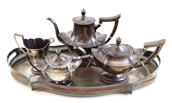 Appraisal: STERLING Four piece sterling Gorham tea service along with silverplate