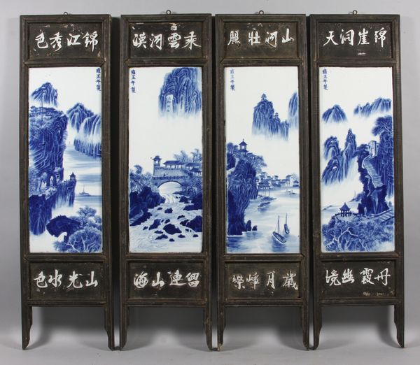 Appraisal: th Century Chinese Canton blue and white porcelain and wood