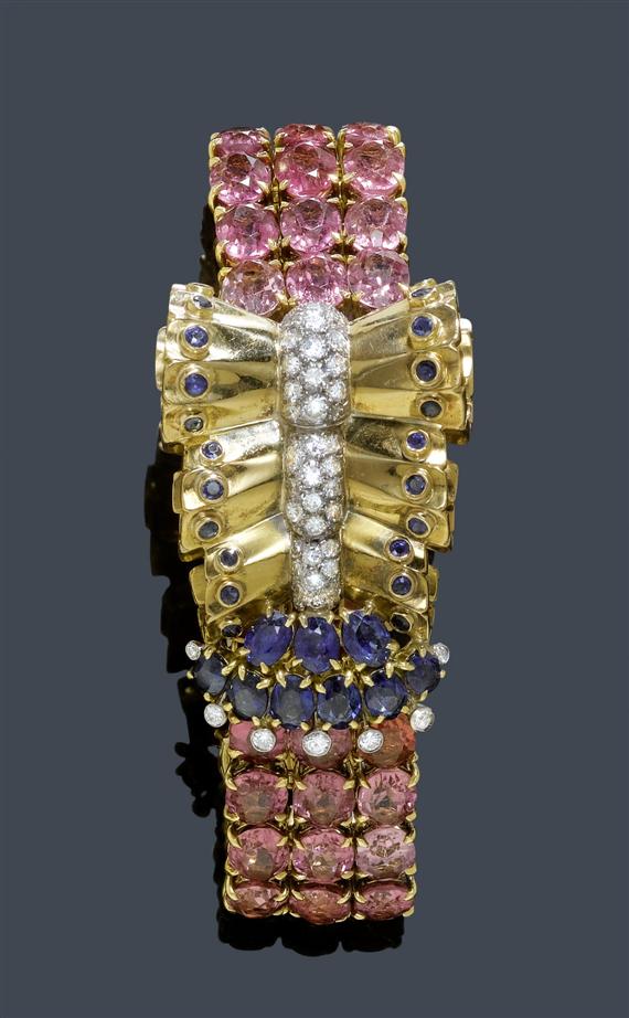 Appraisal: A GOLD AND GEMSTONE BRACELET UDALL BALLOU circa Yellow gold