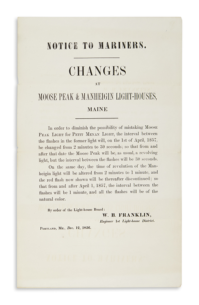 Appraisal: MAINE Franklin W B Notice to Mariners Changes at Moose