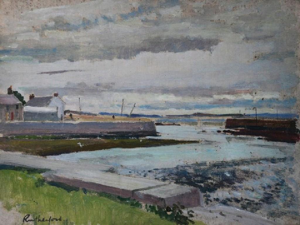 Appraisal: HARRY RUTHERFORD - OIL PAINTING ON BOARD Harbour scene at