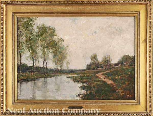 Appraisal: Max Weyl American - Village by the Pond oil on