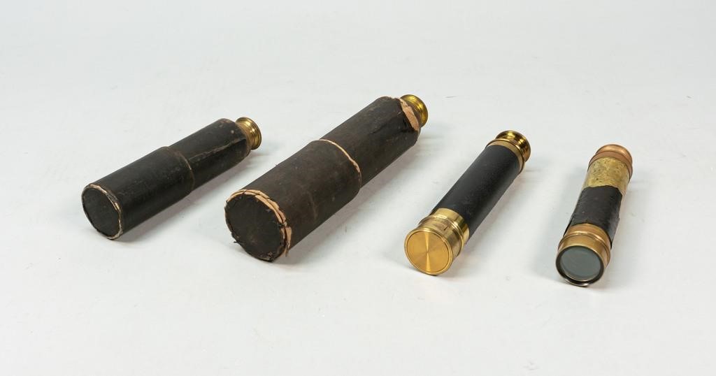 Appraisal: Lot of extending brass telescopes leather wrapped and wood with