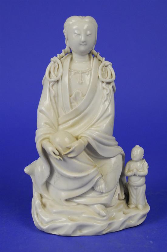 Appraisal: CHINESE BLANC DE CHINE FIGURE GUANYIN with attendant height inches