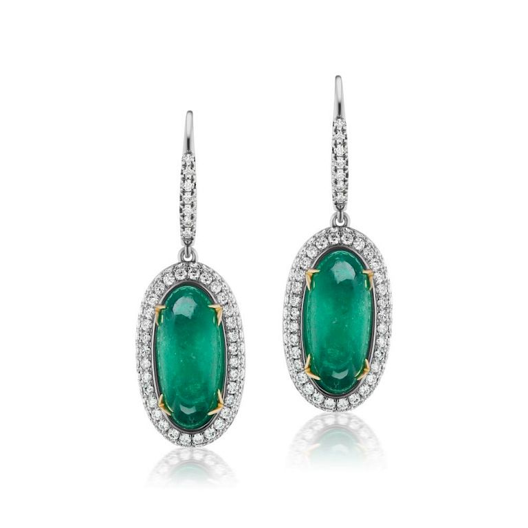 Appraisal: k Gold Emerald and Diamond Earrings COLOMBIAN EMERALD AND DIAMOND