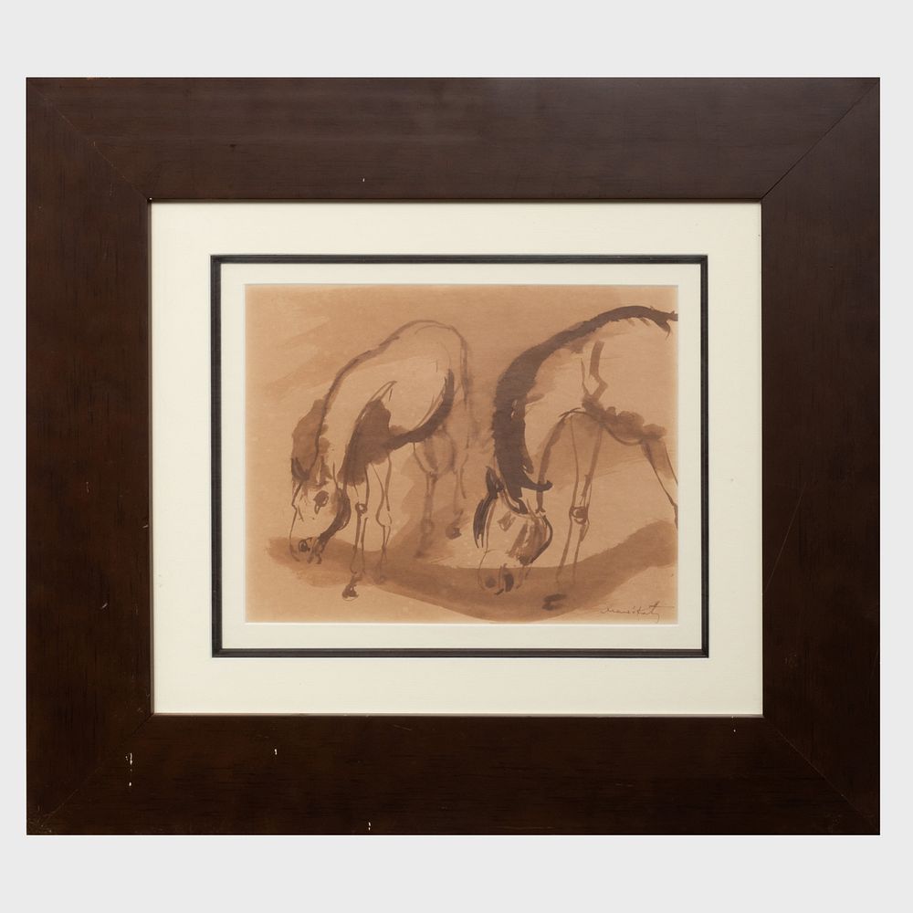 Appraisal: Emmanuel Man -Katz - Two Horses Watercolor on paper signed