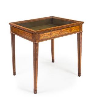 Appraisal: A Hepplewhite Style Satinwood Mahogany and Marquetry Vitrine Table Height