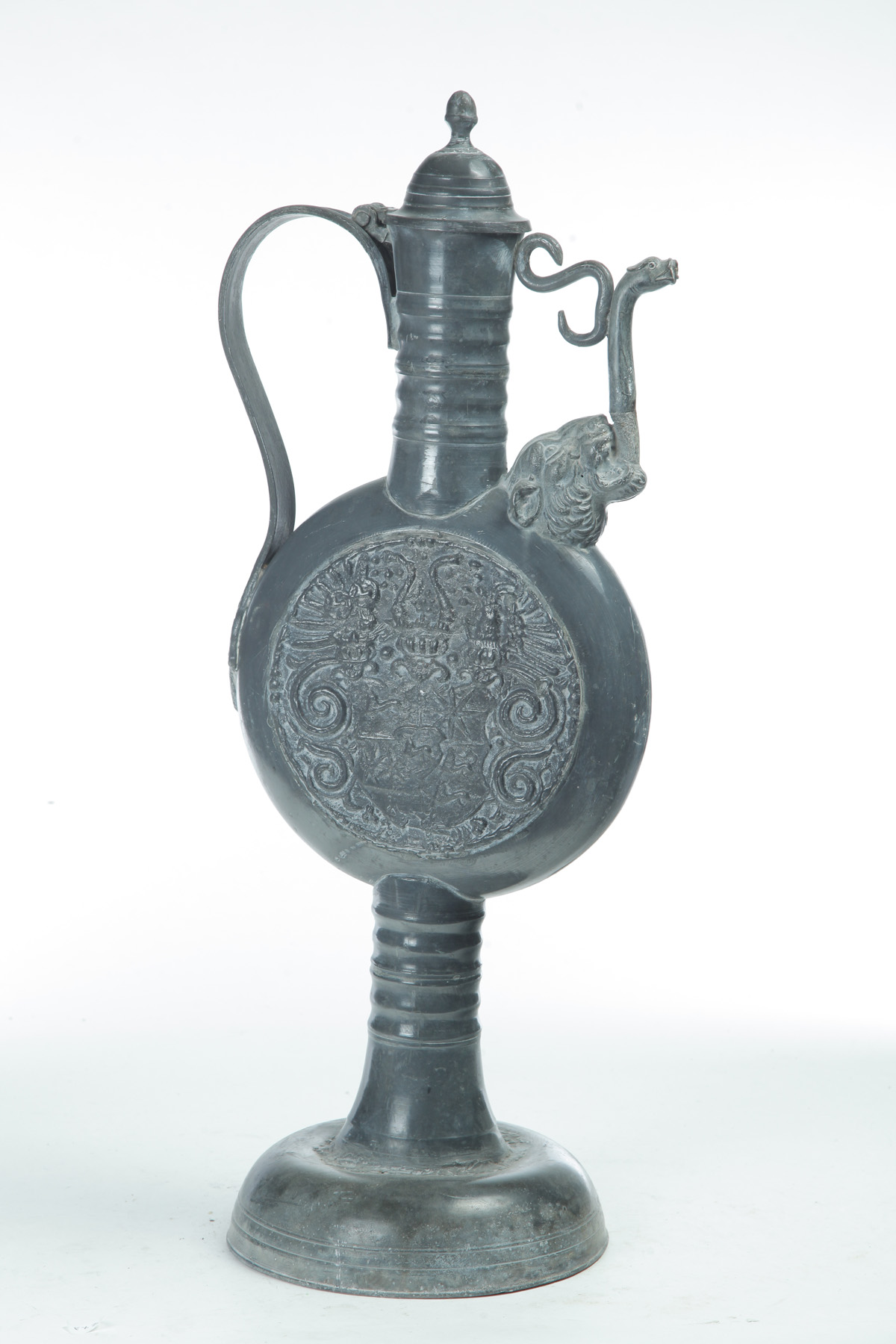 Appraisal: MONUMENTAL EUROPEAN PEWTER EWER Nineteenth century Gothic style decoration with