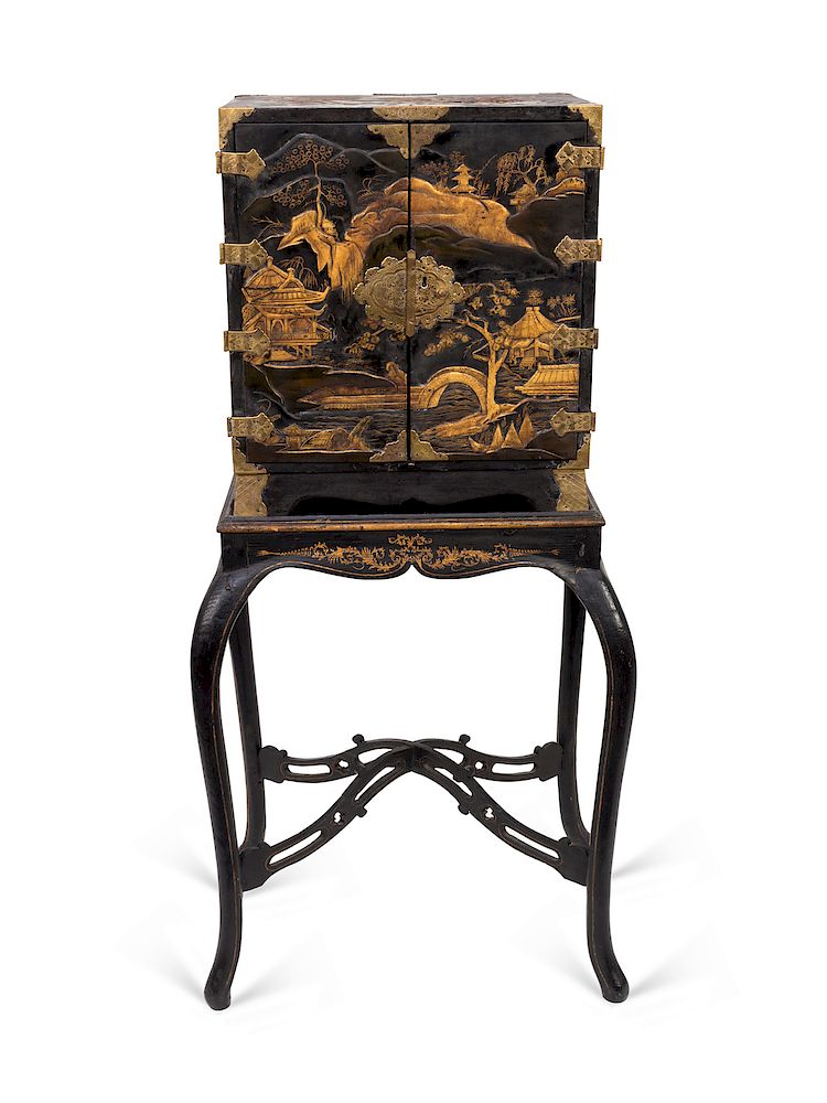 Appraisal: A Japanese Export Gilt Metal Mounted Black and Gilt Lacquer