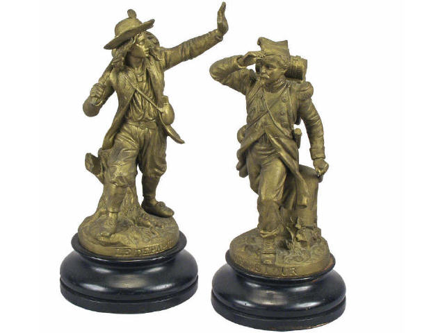 Appraisal: One pair spelter statues entitled Le Depart and Le Retour