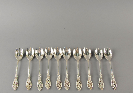 Appraisal: Ten Sterling Ice Cream Forks by Dominick Haff Provenance Estate