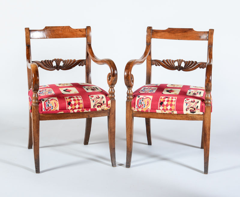 Appraisal: PAIR OF CONTINENTAL NEOCLASSICAL FRUITWOOD ARMCHAIRS x x in Estimate