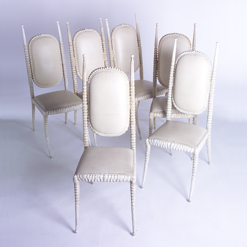 Appraisal: KARL SPRINGER Set of six high-back dining side chairs possibly