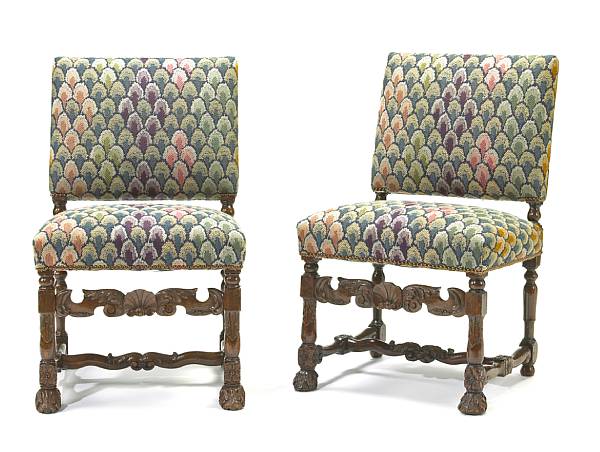 Appraisal: Four French Baroque walnut chairs three part th century one