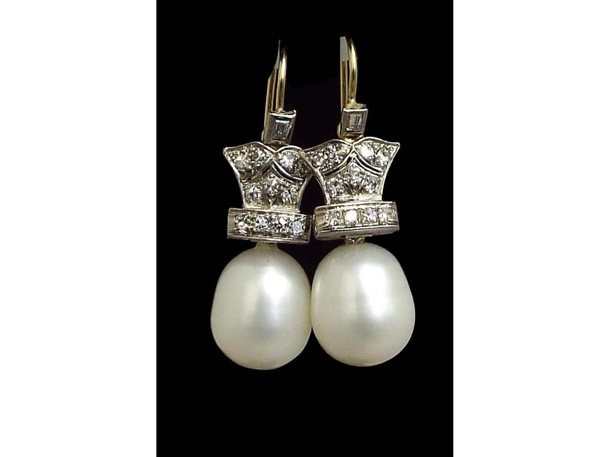 Appraisal: Attractive pair of cultured freshwater pearls and diamond drop earrings