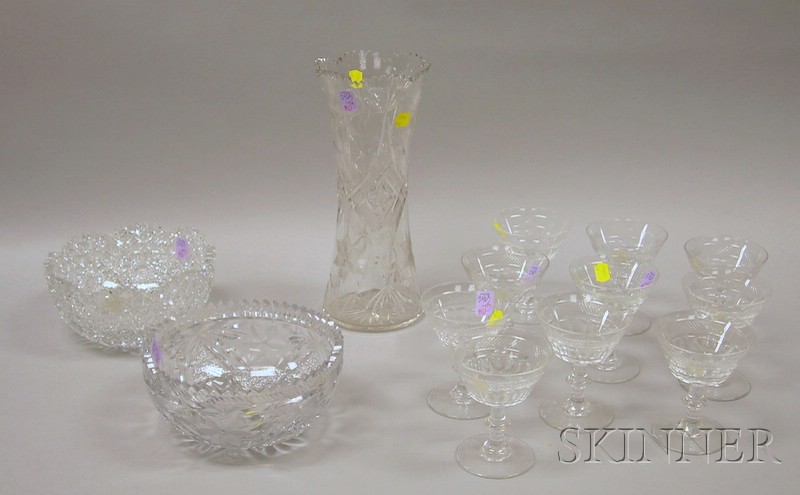 Appraisal: Colorless Cut Glass Vase Two Bowls and a Set of