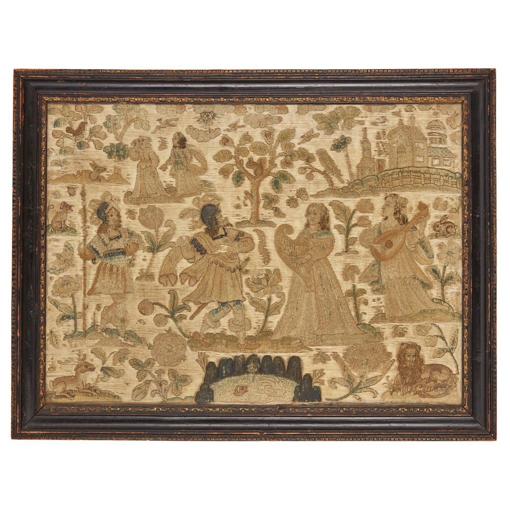 Appraisal: CHARLES II NEEDLEWORK PANEL TH CENTURY worked in silk and