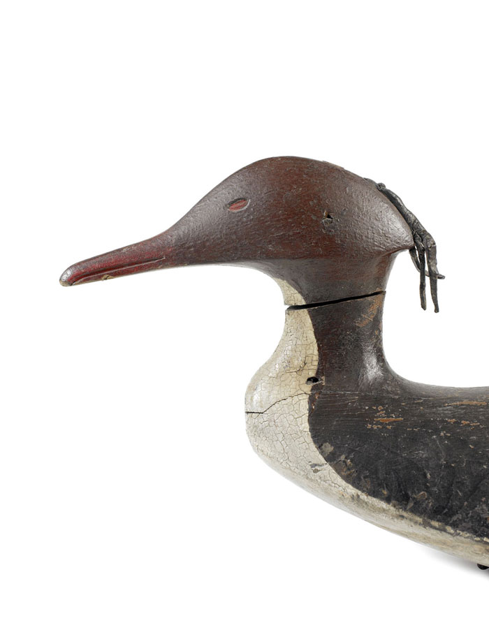 Appraisal: MERGANSER HEN DECOY WITH LEATHER TAIL AND CREST STAMPED G