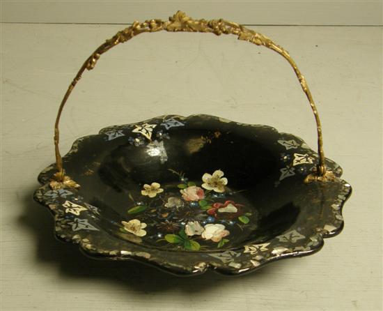 Appraisal: th Century papier mache mother of pearl inlaid painted cake