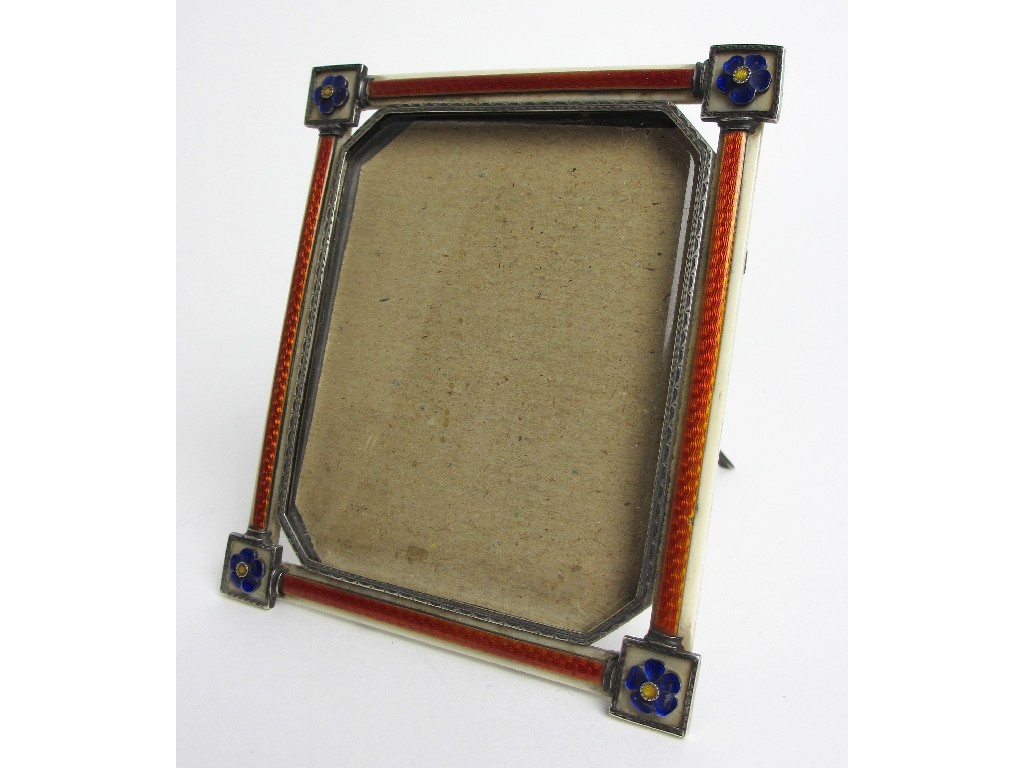 Appraisal: An enamel ivory and white metal easel photograph frame x