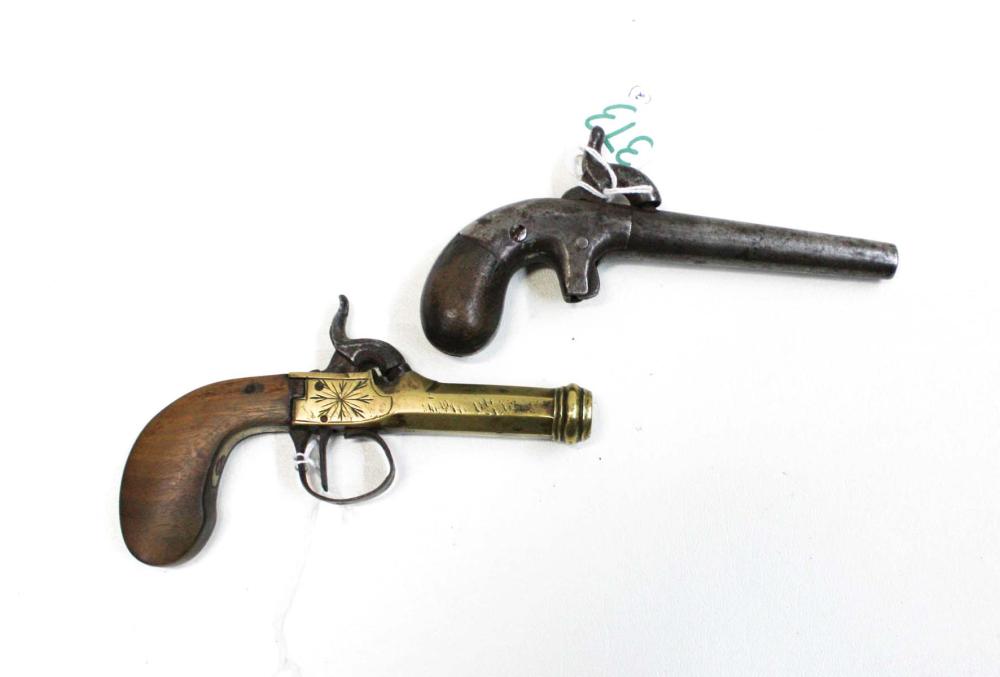 Appraisal: TWO ANTIQUE PERCUSSION MUFF PISTOLS the first approximately caliber one