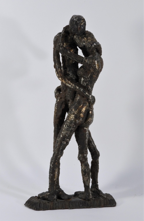 Appraisal: MCM EXPRESSIONIST WROUGHT IRON SCULPTURE OF LOVERS Europe Circa Modernist