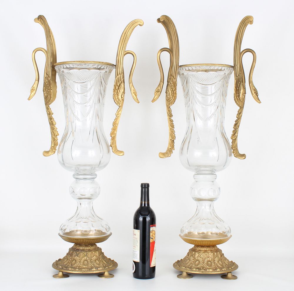 Appraisal: Monumental Pair of Baccarat Style Urns Vases Monumental Pair of