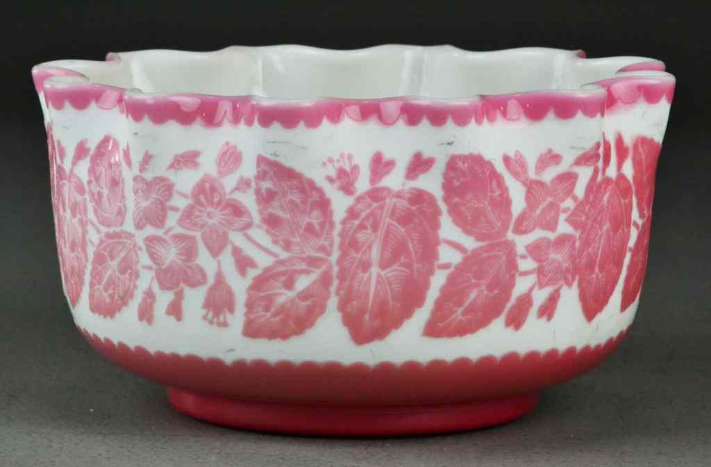 Appraisal: Nancy Daum Style Cameo Glass Scalloped BowlConsisting of large white