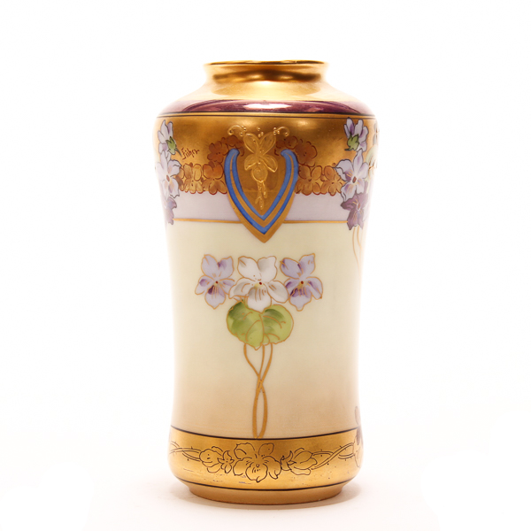 Appraisal: Pickard raised enamel and gilt porcelain vase with African violets