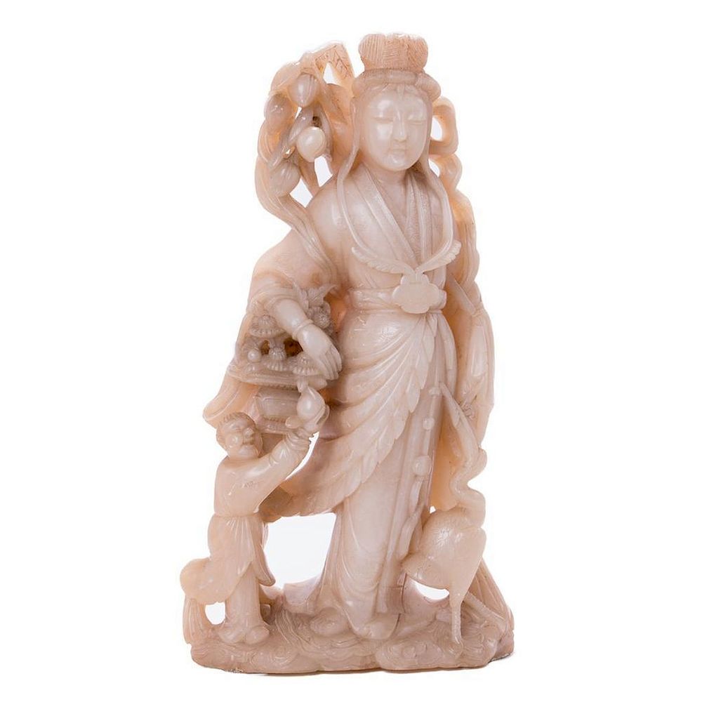 Appraisal: A large Chinese stone carving of a goddess A large