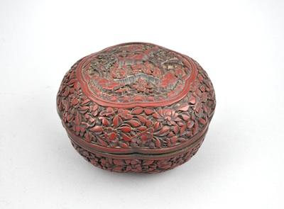 Appraisal: A Carved Cinnabar Lacquer Box Chinese Of rounded form with