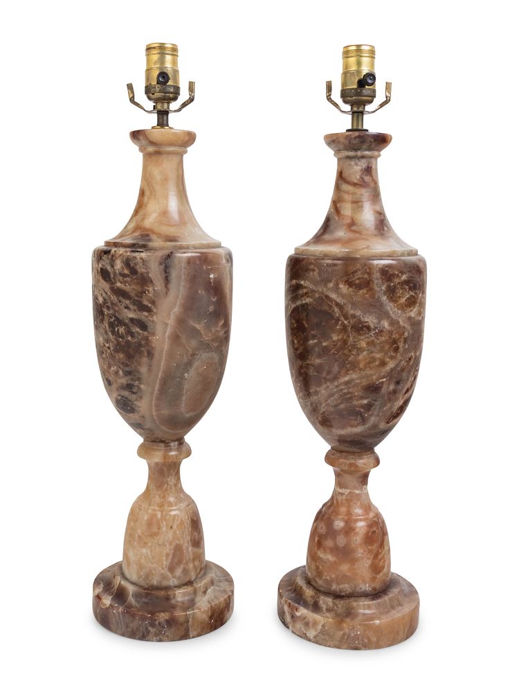 Appraisal: A Pair of Italian Alabaster Urns Mounted as Lamps A