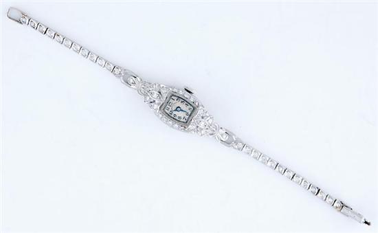 Appraisal: Hamilton platinum and diamond wristwatch oblong face and bracelet-style band