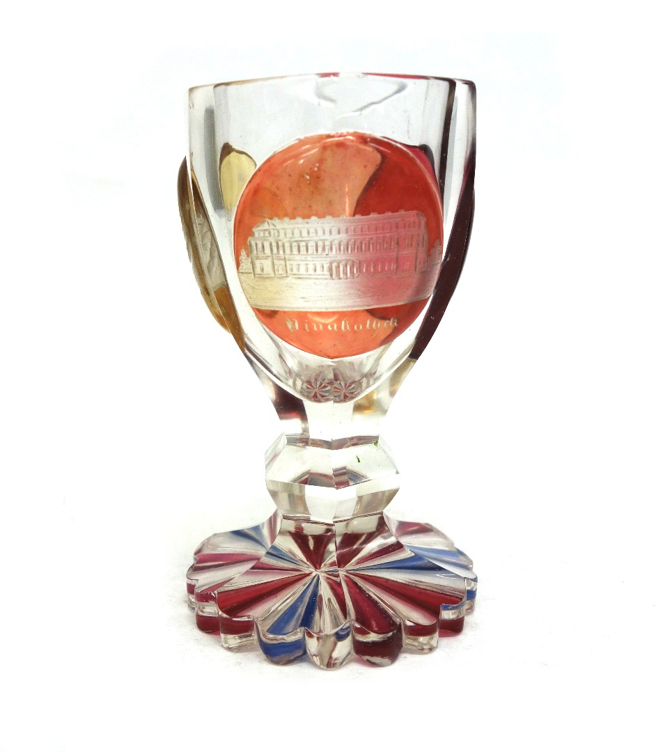 Appraisal: A German glass goblet circa with ruby amber and blue