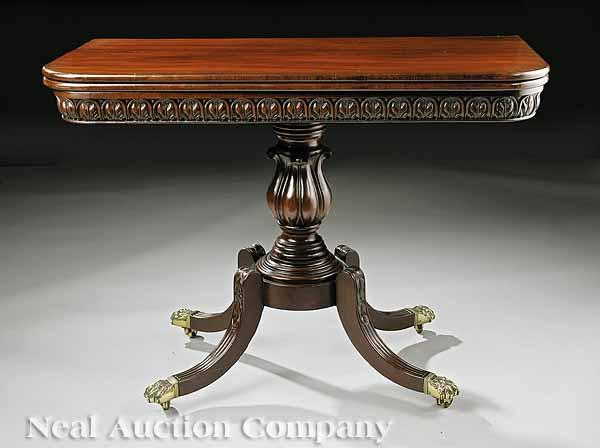 Appraisal: An American Late Federal Carved Mahogany Games Table early th