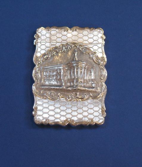 Appraisal: A VICTORIAN CASTLE TOP CARD CASE of shaped rectangular form