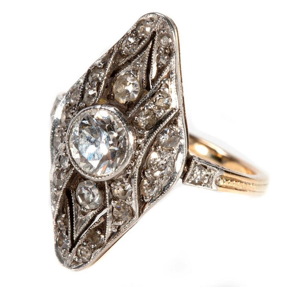 Appraisal: Vintage diamond and platinum-topped k gold ring the navette-shaped ring