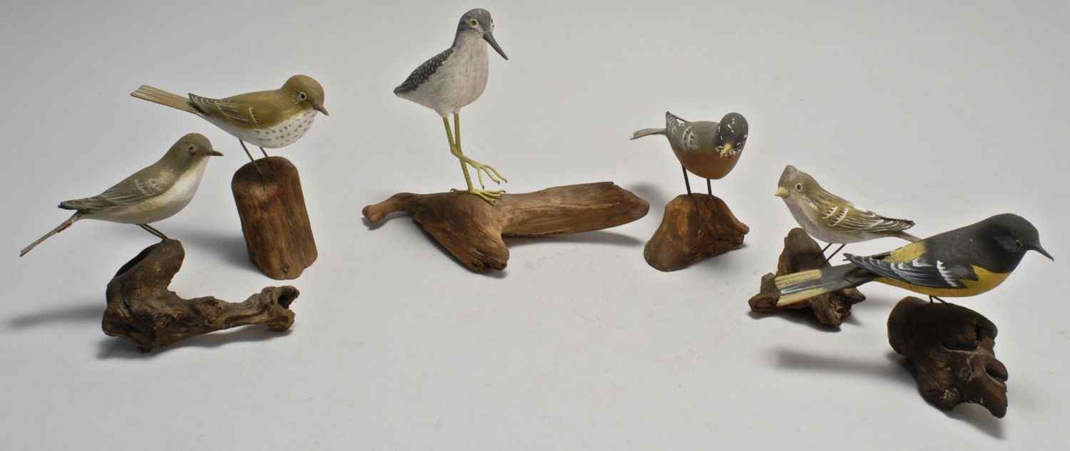 Appraisal: FIVE LIFE-SIZED SONGBIRDSBy Peter Peltz of East Sandwich Massachusetts All