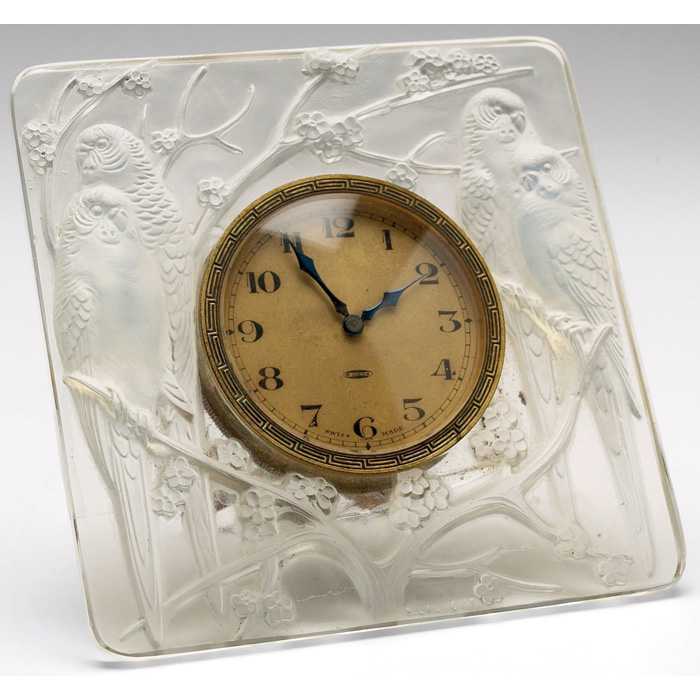 Appraisal: Rene Lalique clock rectangular form in opalescent clear glass with